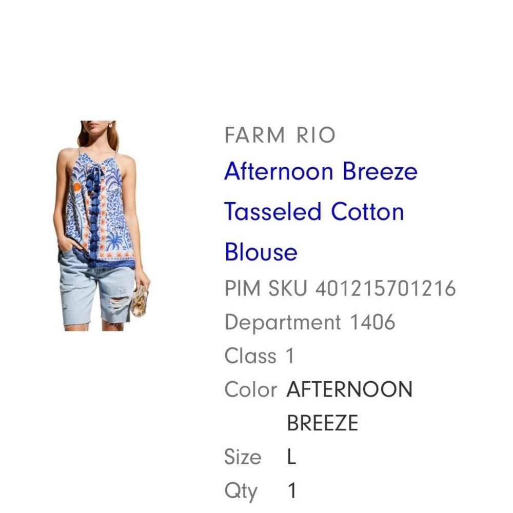 Farm Rio Afternoon Breeze Tasseled Cotton Blouse
